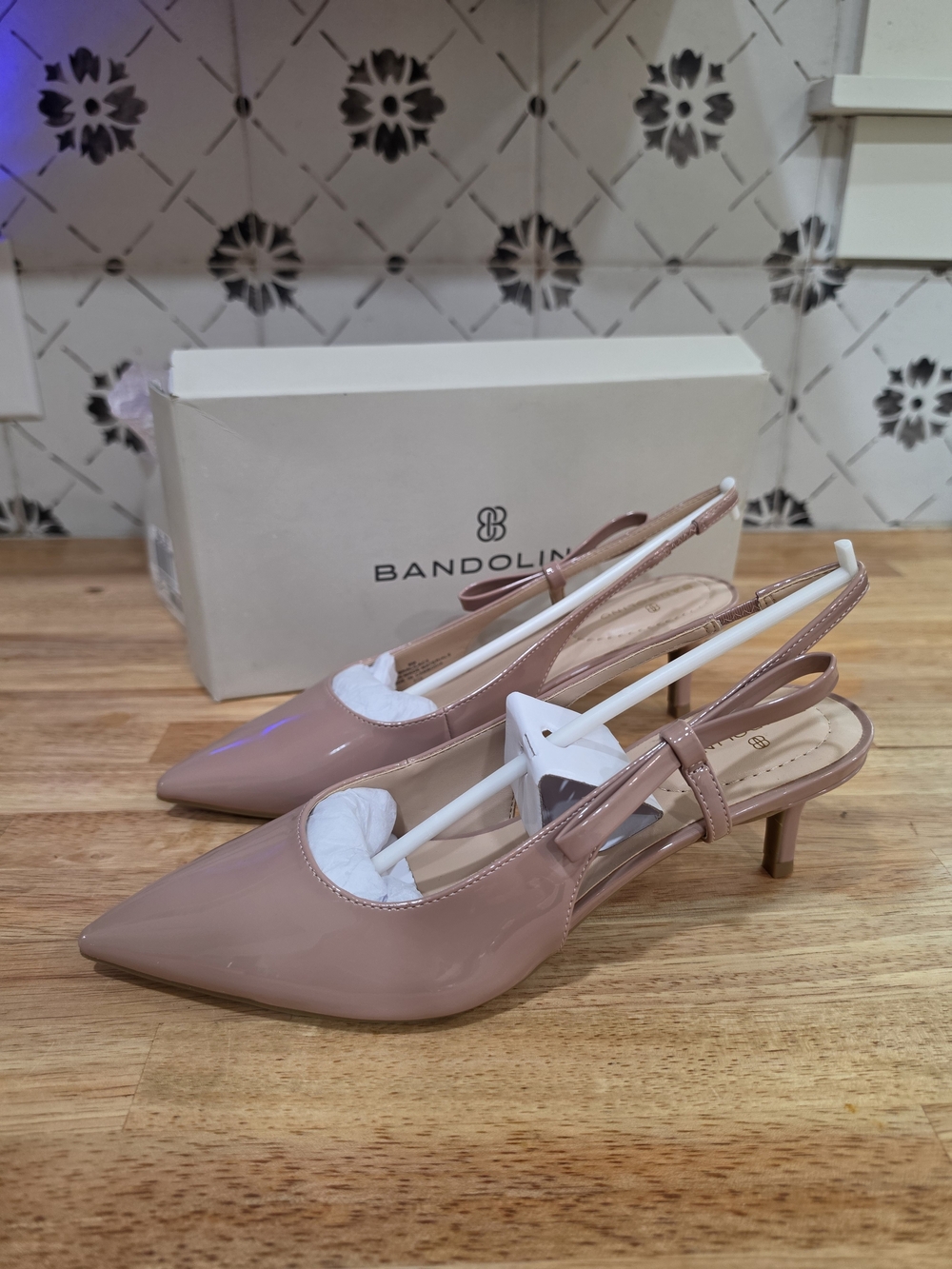 Bandolino Blush Patent Slingback Kitten Heels